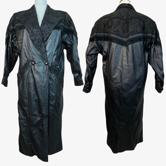 Vintage Wilsons Leather Black Trench Coat Jacket Size XS Goth Grunge 80s Lined - Picture 1 of 16